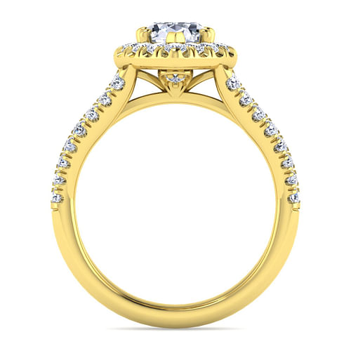 14K Yellow Gold Pear Shape Halo Diamond Engagement Ring