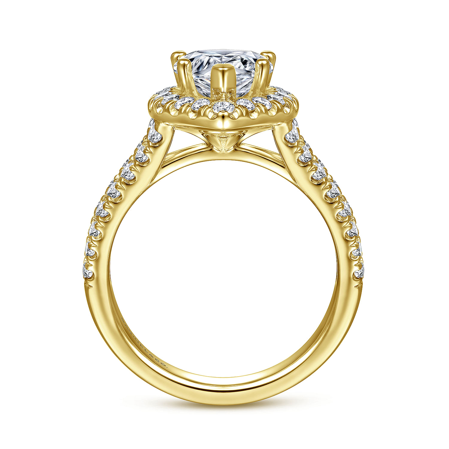 14K Yellow Gold Pear Shape Halo Diamond Engagement Ring