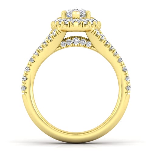 14K Yellow Gold Pear Shape Halo Diamond Engagement Ring