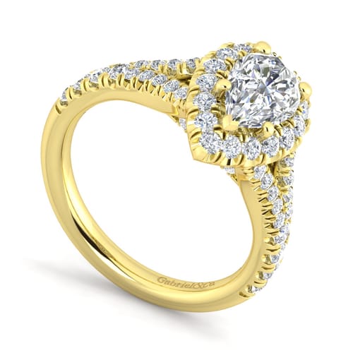 14K Yellow Gold Pear Shape Halo Diamond Engagement Ring