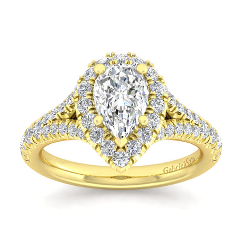 14K Yellow Gold Pear Shape Halo Diamond Engagement Ring