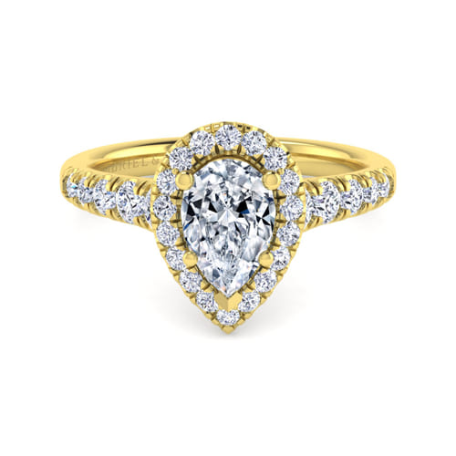 14K Yellow Gold Pear Shape Halo Diamond Engagement Ring