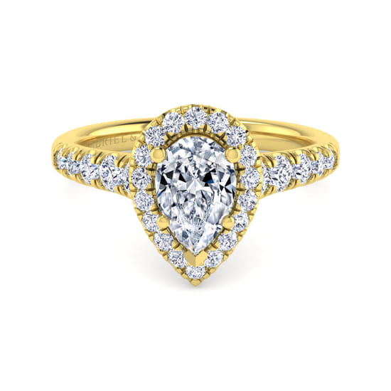 Gabriel - 14K Yellow Gold Pear Shape Halo Diamond Engagement Ring