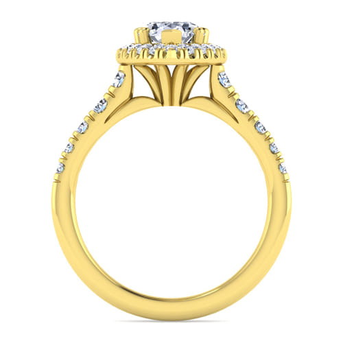 14K Yellow Gold Pear Shape Halo Diamond Engagement Ring