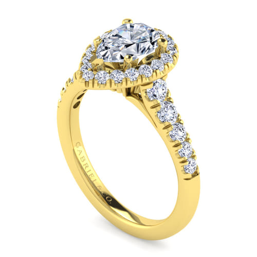 14K Yellow Gold Pear Shape Halo Diamond Engagement Ring