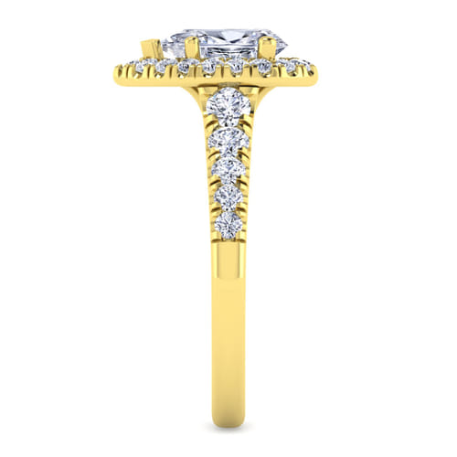 14K Yellow Gold Pear Shape Halo Diamond Engagement Ring