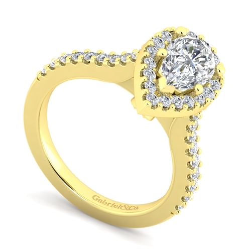 14K Yellow Gold Pear Shape Halo Diamond Engagement Ring