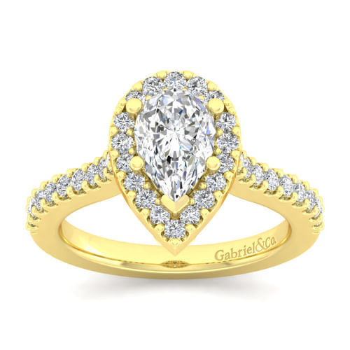 14K Yellow Gold Pear Shape Halo Diamond Engagement Ring