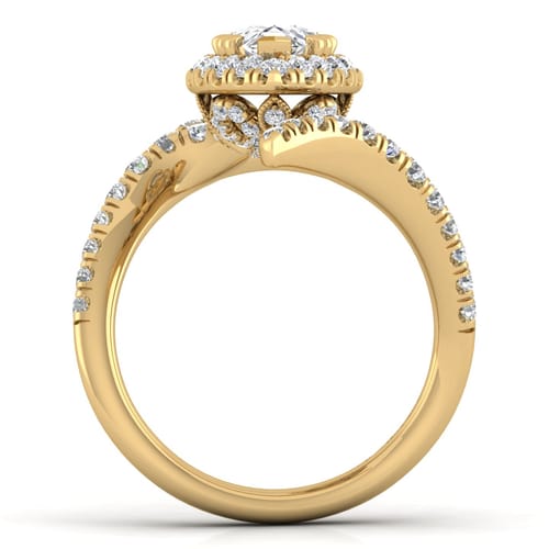 14K Yellow Gold Pear Shape Halo Diamond Engagement Ring