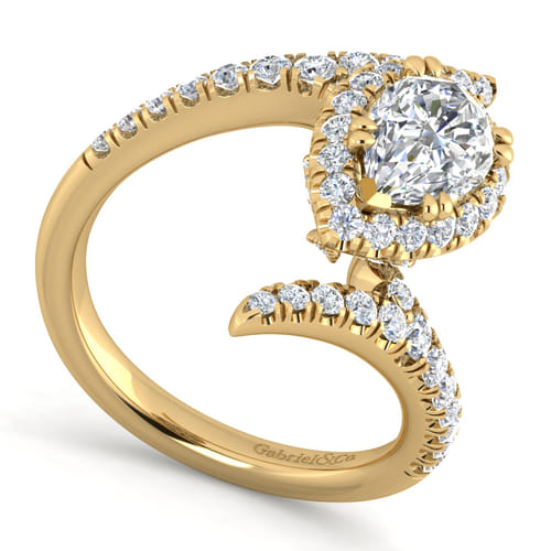 14K Yellow Gold Pear Shape Halo Diamond Engagement Ring