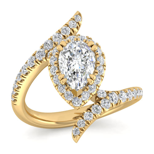 14K Yellow Gold Pear Shape Halo Diamond Engagement Ring