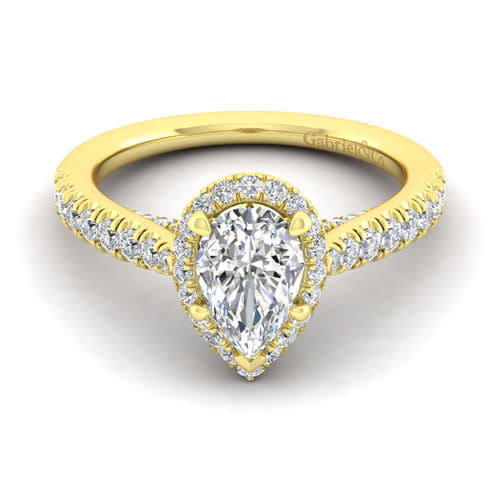 14K Yellow Gold Pear Shape Halo Diamond Engagement Ring