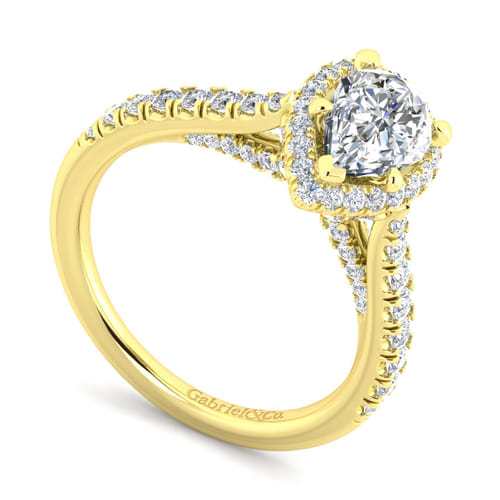 14K Yellow Gold Pear Shape Halo Diamond Engagement Ring