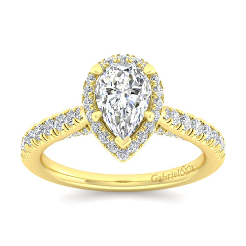 14K Yellow Gold Pear Shape Halo Diamond Engagement Ring