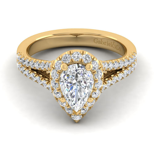 14K Yellow Gold Pear Shape Halo Diamond Engagement Ring