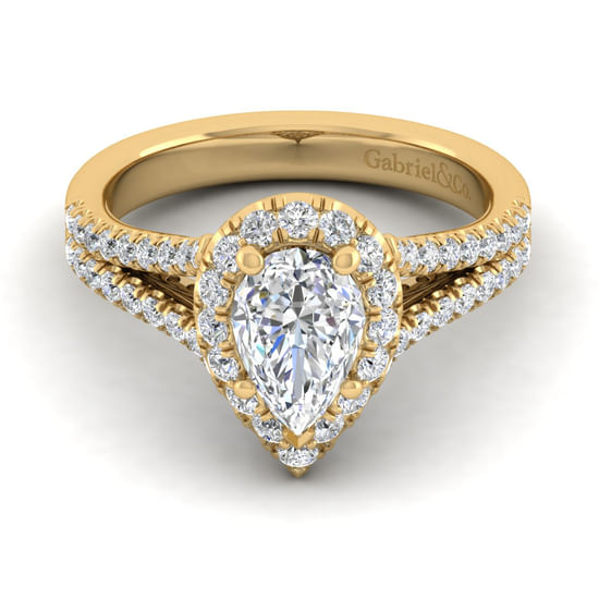 Gabriel - 14K Yellow Gold Pear Shape Halo Diamond Engagement Ring