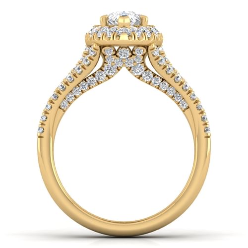 14K Yellow Gold Pear Shape Halo Diamond Engagement Ring