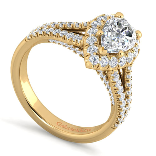 14K Yellow Gold Pear Shape Halo Diamond Engagement Ring