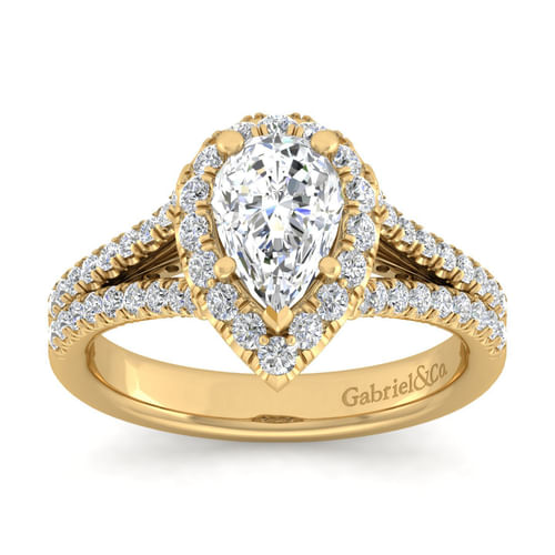 14K Yellow Gold Pear Shape Halo Diamond Engagement Ring