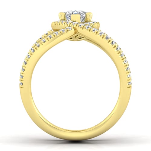 14K Yellow Gold Pear Shape Halo Diamond Engagement Ring