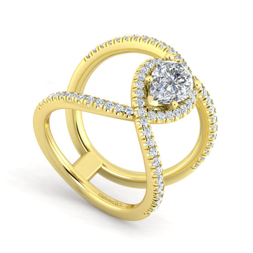 14K Yellow Gold Pear Shape Halo Diamond Engagement Ring
