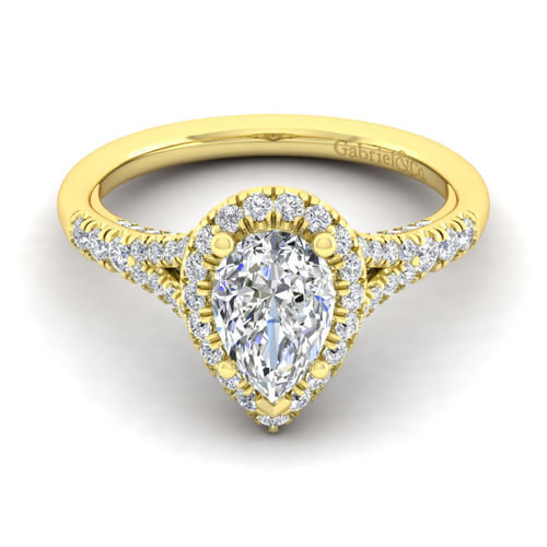 14K Yellow Gold Pear Shape Halo Diamond Engagement Ring