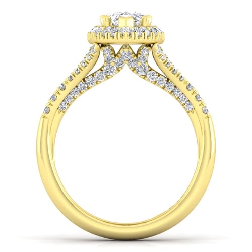 14K Yellow Gold Pear Shape Halo Diamond Engagement Ring