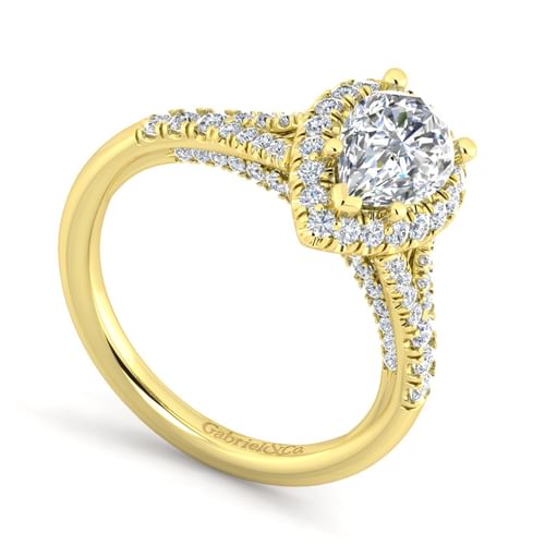 14K Yellow Gold Pear Shape Halo Diamond Engagement Ring