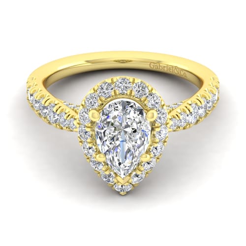 14K Yellow Gold Pear Shape Halo Diamond Engagement Ring