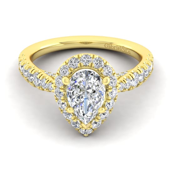 Gabriel - 14K Yellow Gold Pear Shape Halo Diamond Engagement Ring