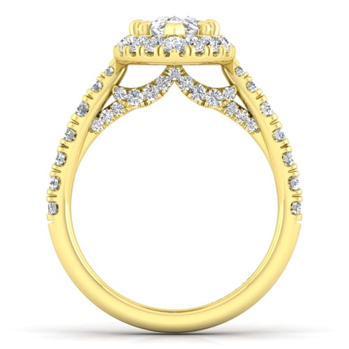14K Yellow Gold Pear Shape Halo Diamond Engagement Ring