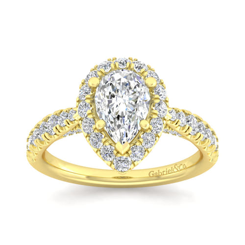14K Yellow Gold Pear Shape Halo Diamond Engagement Ring