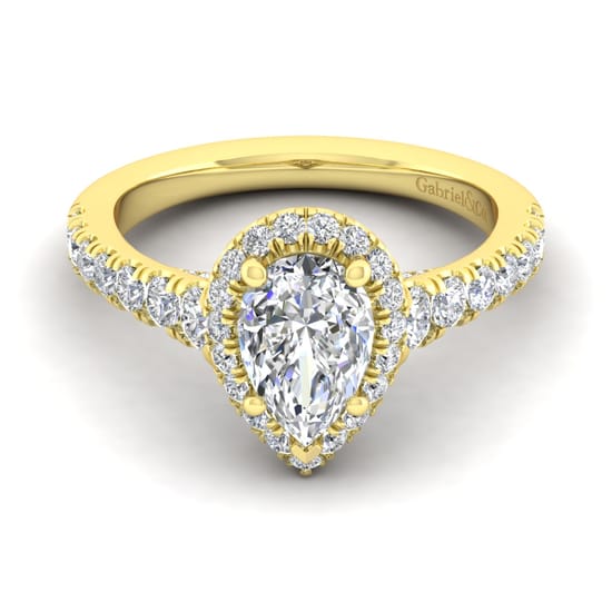 Gabriel - 14K Yellow Gold Pear Shape Halo Diamond Engagement Ring
