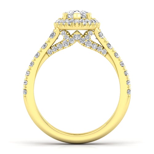 14K Yellow Gold Pear Shape Halo Diamond Engagement Ring