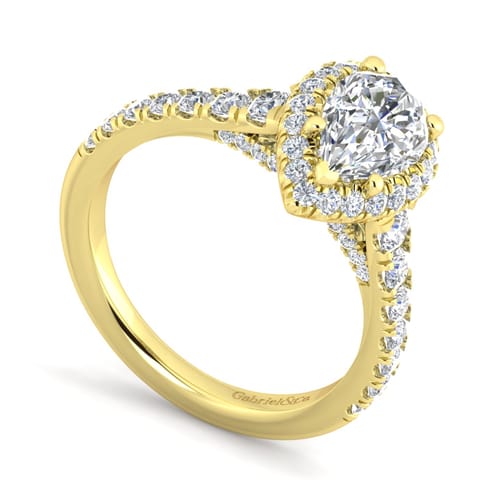 14K Yellow Gold Pear Shape Halo Diamond Engagement Ring