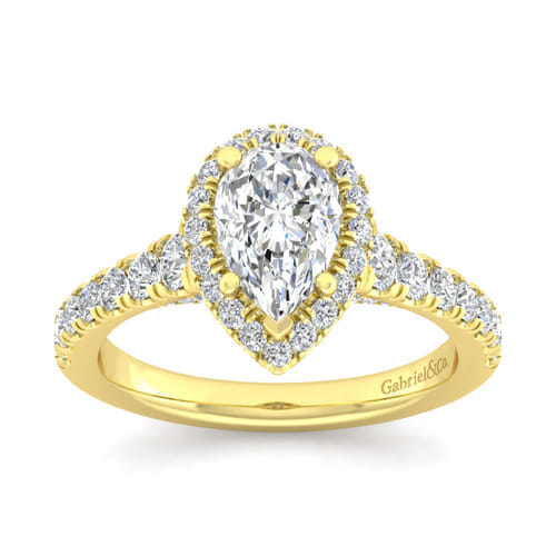 14K Yellow Gold Pear Shape Halo Diamond Engagement Ring