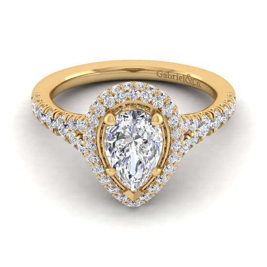 Gabriel - 14K Yellow Gold Pear Shape Halo Diamond Engagement Ring Gabriel - 14K Yellow Gold Pear Shape Halo Diamond Engagement Ring