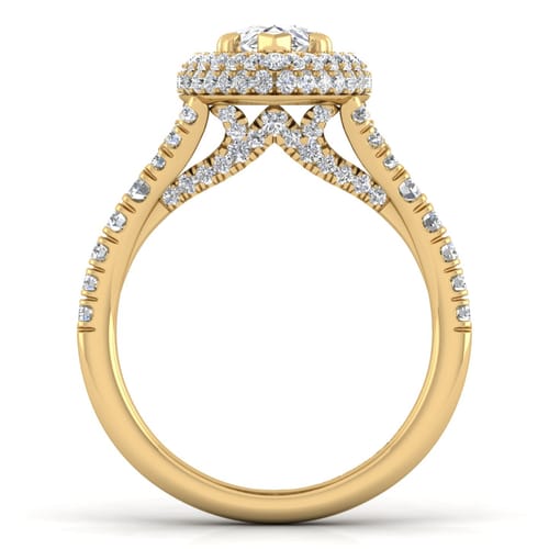 14K Yellow Gold Pear Shape Halo Diamond Engagement Ring