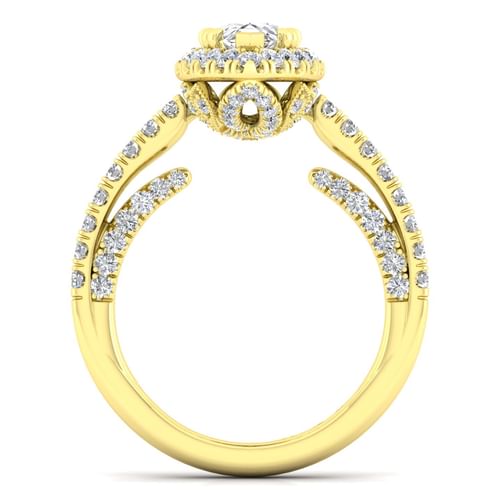 14K Yellow Gold Pear Shape Halo Diamond Engagement Ring