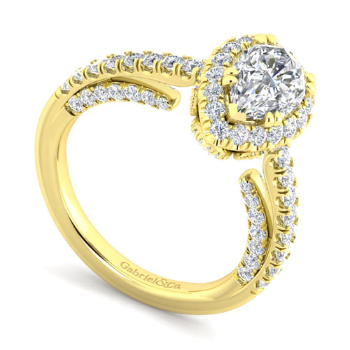 14K Yellow Gold Pear Shape Halo Diamond Engagement Ring