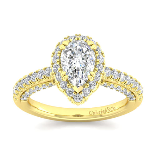 14K Yellow Gold Pear Shape Halo Diamond Engagement Ring