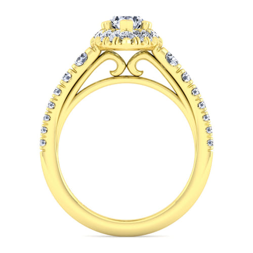 14K Yellow Gold Pear Shape Halo Diamond Engagement Ring