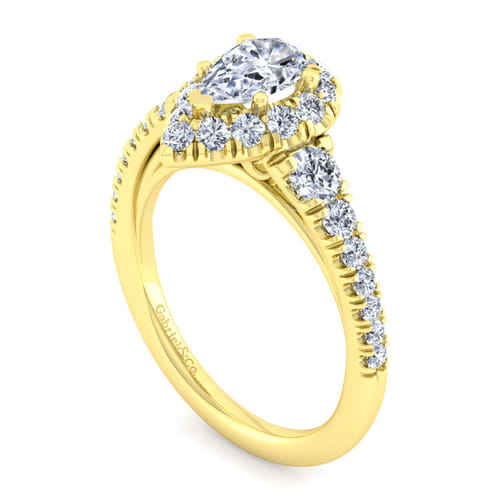 14K Yellow Gold Pear Shape Halo Diamond Engagement Ring