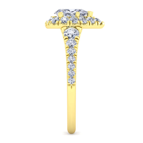 14K Yellow Gold Pear Shape Halo Diamond Engagement Ring