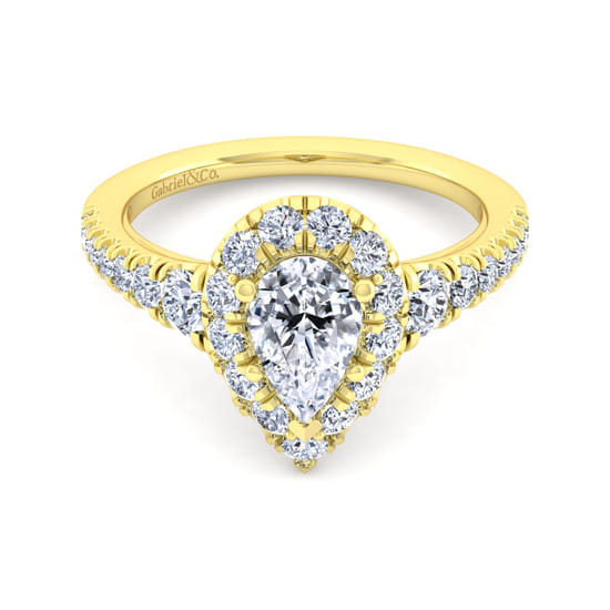 Gabriel - 14K Yellow Gold Pear Shape Halo Diamond Engagement Ring