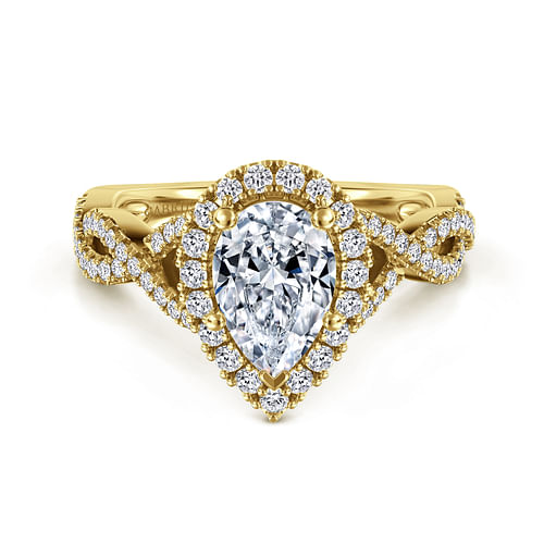 14K Yellow Gold Pear Shape Halo Diamond Engagement Ring