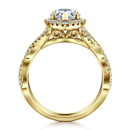 14K Yellow Gold Pear Shape Halo Diamond Engagement Ring