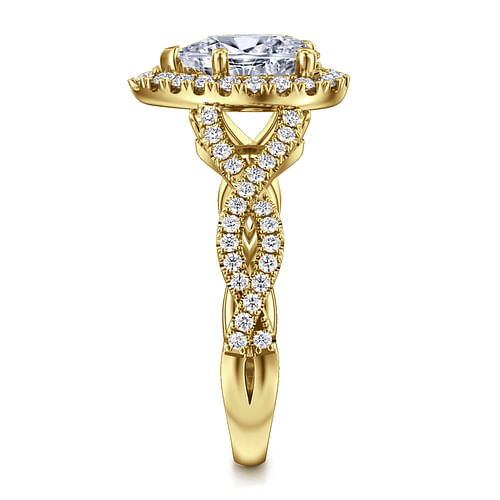 14K Yellow Gold Pear Shape Halo Diamond Engagement Ring