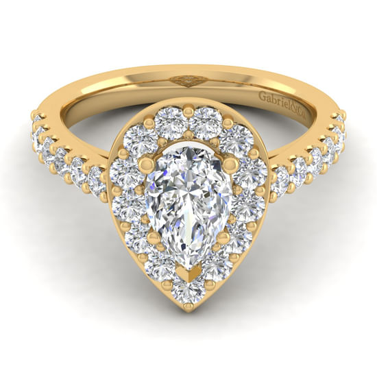 Gabriel - 14K Yellow Gold Pear Shape Halo Diamond Engagement Ring