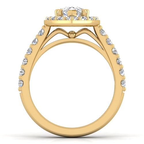 14K Yellow Gold Pear Shape Halo Diamond Engagement Ring